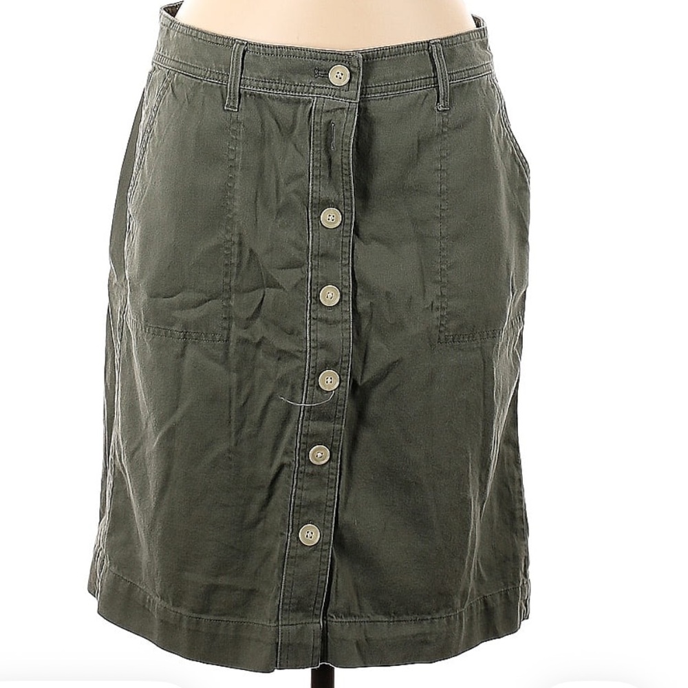 Talbots Olive Green Casual Cotton Blend Button Front Knee Length/Midi Skirt Sz 6